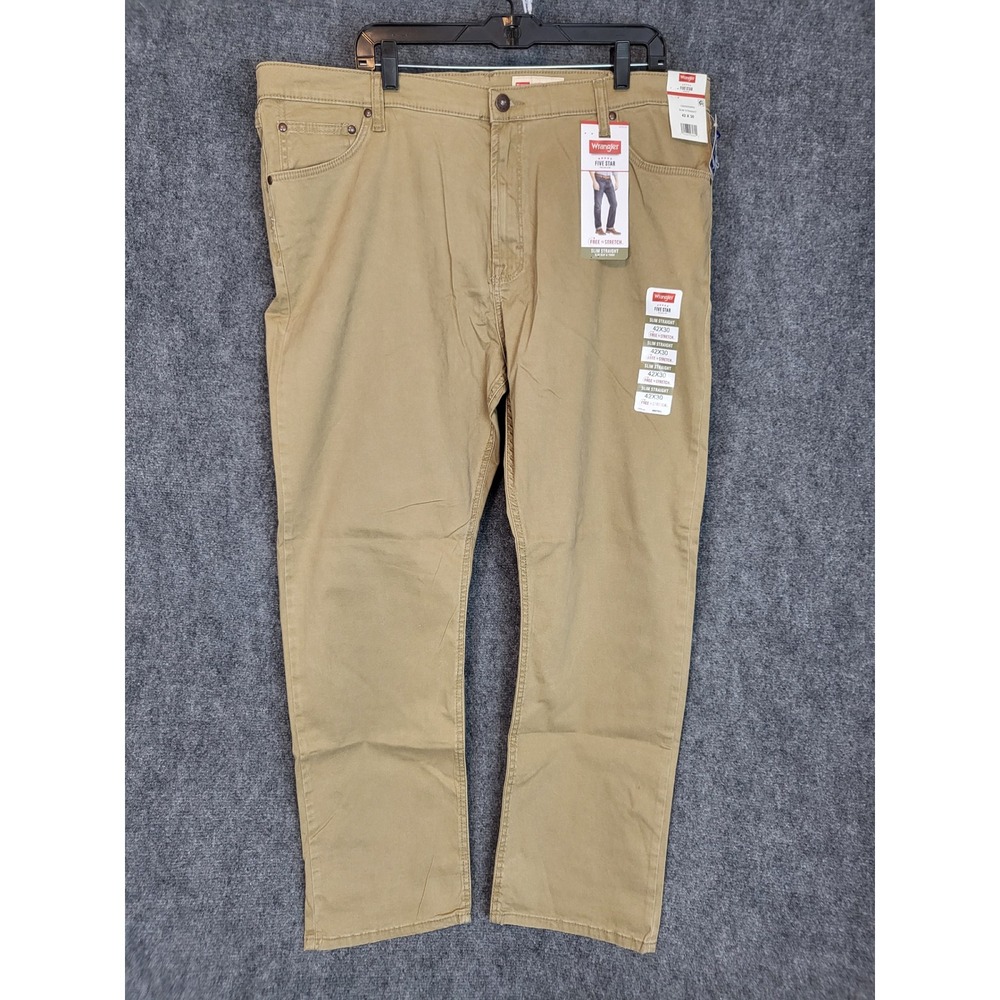 Wrangler Five Star Premium Slim Straight Tan Pants Mens 42x30‎ Workwear Western